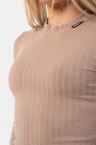 Nebbia Organic Cotton Ribbed Long Sleeve Top 415 - Brown - Urban Gym Wear