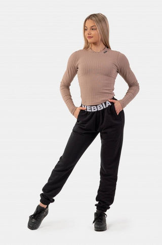 Nebbia Organic Cotton Ribbed Long Sleeve Top 415 - Brown - Urban Gym Wear