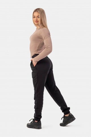Nebbia Organic Cotton Ribbed Long Sleeve Top 415 - Brown - Urban Gym Wear