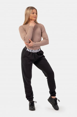 Nebbia Organic Cotton Ribbed Long Sleeve Top 415 - Brown - Urban Gym Wear