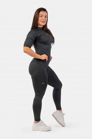 Nebbia Python SnakeSkin Mid Sleeve T-Shirt 416 - Black - Urban Gym Wear