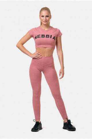 Nebbia Short Sleeve Sporty Crop Top - Old Rose - Urban Gym Wear