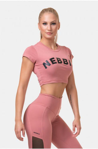 Nebbia Short Sleeve Sporty Crop Top - Old Rose - Urban Gym Wear