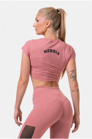 Nebbia Short Sleeve Sporty Crop Top - Old Rose - Urban Gym Wear