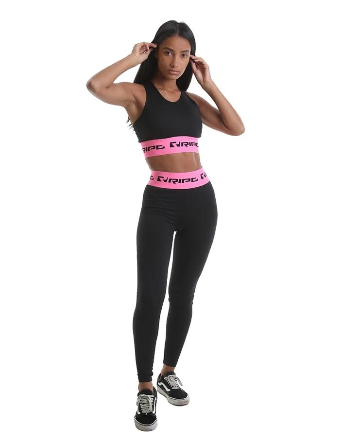 RIPT Performance Branded High Waist Leggings - Black-Pink - Urban Gym Wear